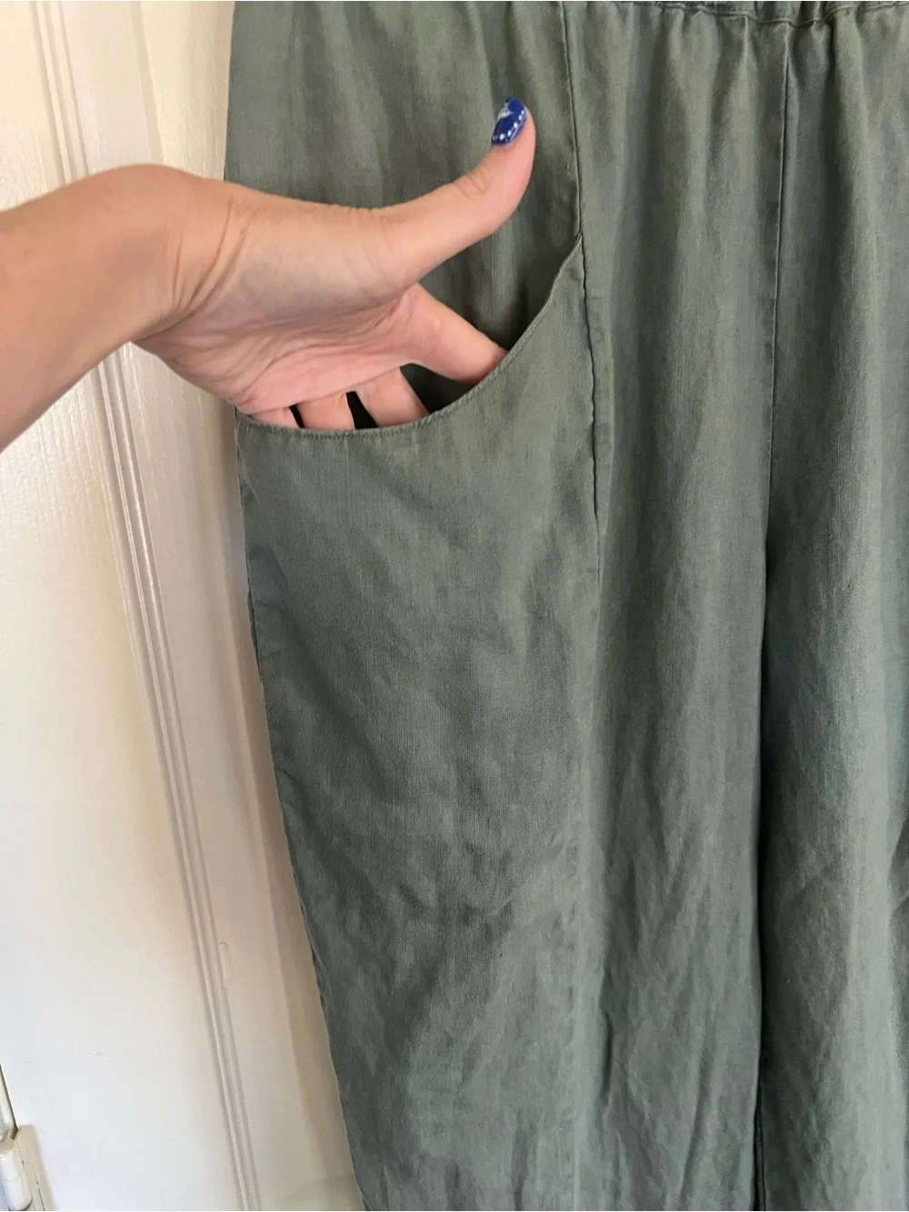 Quince Linen Pull On Pants Large Sage Green Oversized Pockets